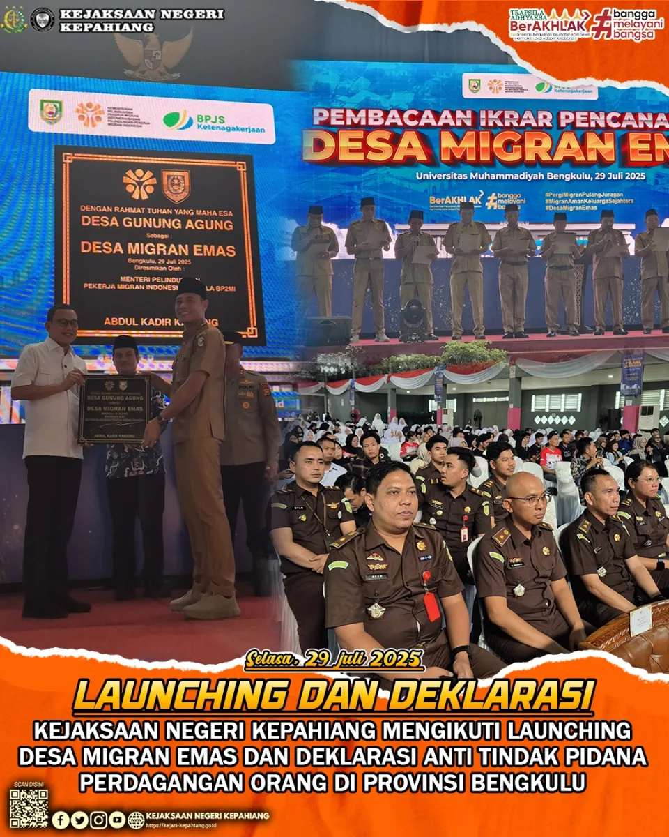 epala Kejaksaan Negeri Kepahiang, Asvera Primadona, S.H., M.H., melalui Plh. Kasi Intelijen Brama Kharisman, S.H., menghadiri undangan Gubernur Bengkulu