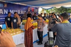 Gerakan Pangan Murah (GPM) yang digelar Polda Banten di Halaman Mapolda Banten, Kota Serang, Selasa (12/8/2025).