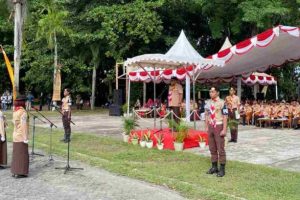 Kwartir Cabang (Kwarcab) Gerakan Pramuka Tanjungpinang menggelar upacara peringatan Hari Pramuka ke-64 di Lapangan Pamedan Ahmad Yani, Kamis (14/8).