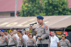 Suasana penuh keakraban namun disiplin terasa di Lapangan Hanyaken Musuh, Markas Komando Satuan Brimob Polda Sumut, Medan Tembung, Senin (1/9/2025).